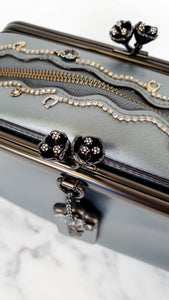 RARE Coach x Keith Haring 1941 Crystal Embellished Mailbox Shoulder Bag with Kisslocks in Metallic Grey Smooth Leather - Crossbody Handbag Shoulder Bag - Coach 29108