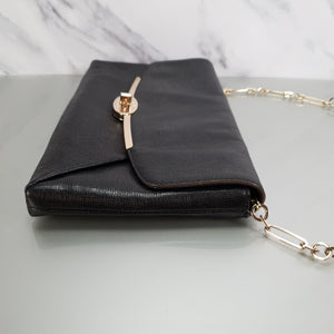 25240 Coach Madison Textured Leather black clutch chain