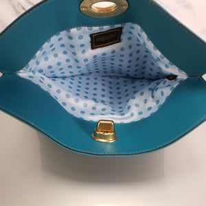 Coach Clutch Blue Teal Turquoise Mineral Brass Turnlock Clutch Foldover Bag