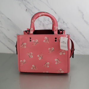 Coach 26836 Rogue 25 Pink Floral Bow Burgundy Suede Bag