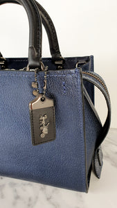 Coach 1941 Rogue 25 in Metallic Dark Blue & Black With Snakeskin Detail Colorblock - Satchel Handbag 38823