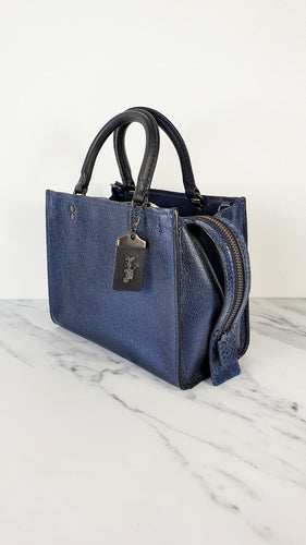 Coach 1941 Rogue 25 in Metallic Dark Blue & Black With Snakeskin Detail Colorblock - Satchel Handbag 38823