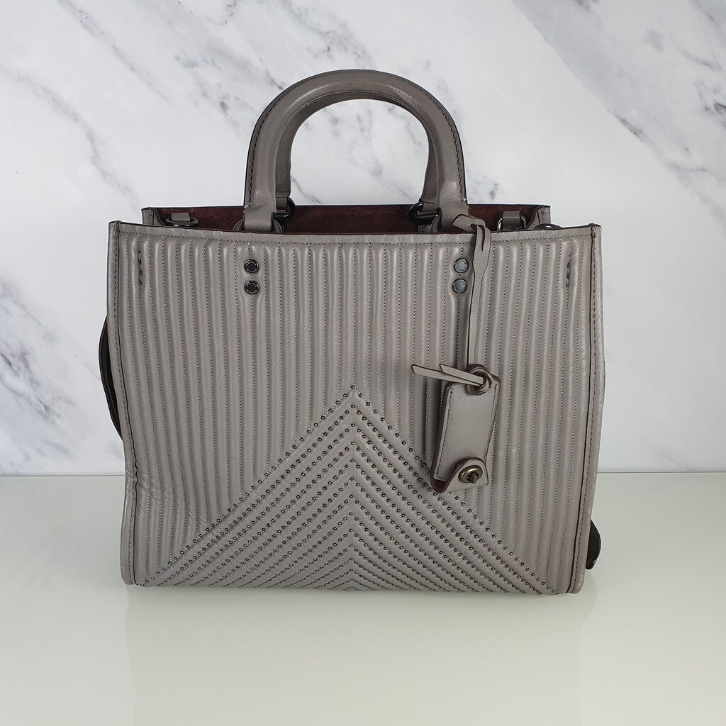Coach 1941 Rogue 31 Heather Grey Nappa Leather With Quilting & Rivets Chevrons Satchel Bag  22809