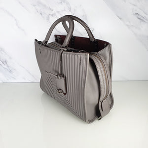 Coach 1941 Rogue 31 Heather Grey Nappa Leather With Quilting & Rivets Chevrons Satchel Bag  22809