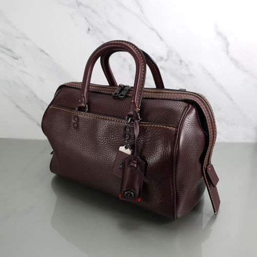 Coach 86857 Oxblood Rogue Satchel with REd Suede