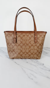 Coach Mini City Zip Top Tote Bag in Brown Signature Coated Canvas  - Handbag Coach 29500