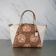 Load image into Gallery viewer, Coach Prairie Satchel in Colorblock Chalk &amp; Signature Rose with Special Tea Rose Charm Detail
