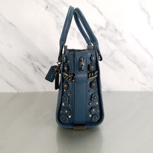 Load image into Gallery viewer, Coach Swagger 21 Mineral Blue Teal Tea Rose Rivets Chain Handbag 59088
