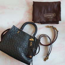 Load image into Gallery viewer, Coach Rogue 25 in Black Signature Embossed Leather with Floral Bow Lining 26839
