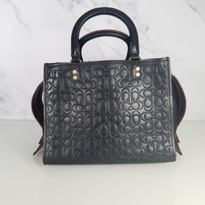Coach Rogue 25 in Black Signature Embossed Leather with Floral Bow Lining 26839
