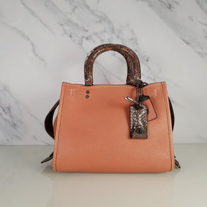Coach 1941 Rogue 25 in Melon with Snakeskin Handles - Shoulder Bag Handbag in Pebble Leather Pink Salmon Peach 59235