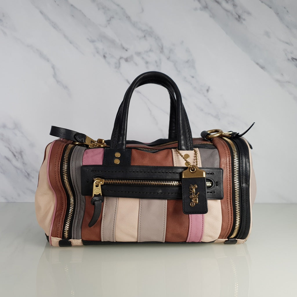 バッグ Coach Suede Masaic Patchwork Duffel RARE Coach Ltd Ed Mossaic Finest Suede Beige Metallic Leather LG