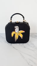 Load image into Gallery viewer, Coach x Jean-Michel Basquiat Square Bag with Banana artwork - Smooth Black Leather Crossbody Bag Handbag Coach 6898
