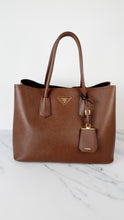 Load image into Gallery viewer, Large Prada Double Tote Saffiano Cuir Cacao Brown Handbag - Nappa Leather Lining 

