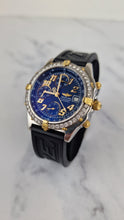 Load image into Gallery viewer, Breitling Chronomat Two Tone 18K Yellow Gold Stainless Steel Blue Face Dial with Diamond Bezel Chronograph Arabic Numbers B13050.1
