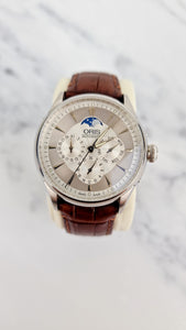 Oris Artelier Complication Watch in Stainless Steel with Moonphase & Skeleton Movement Case Back 7592