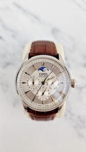 Oris Artelier Complication Watch in Stainless Steel with Moonphase & Skeleton Movement Case Back 7592