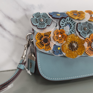 Coach 1941 wallet clutch steel blue yellow tea roses 10792