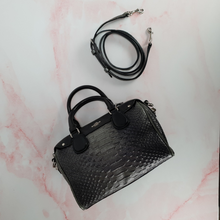 Load image into Gallery viewer, Coach Baby Bennett Matallic GRey Snake embossed leather black colorblock
