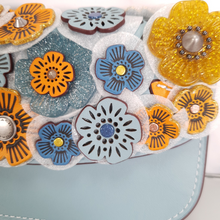 Load image into Gallery viewer, Coach 1941 wallet clutch steel blue yellow tea roses 10792
