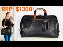 Load and play video in Gallery viewer, RARE Coach 1941 Rogue Satchel 36 in Black with Colorblock Patchwork Snakeskin Handles - Barrel Bag - Coach 58689
