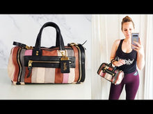 Load and play video in Gallery viewer, RARE Runway Coach Shuffle Bag in Limited Edition - Patchwork Panelled Leather Pink &amp; Brown
